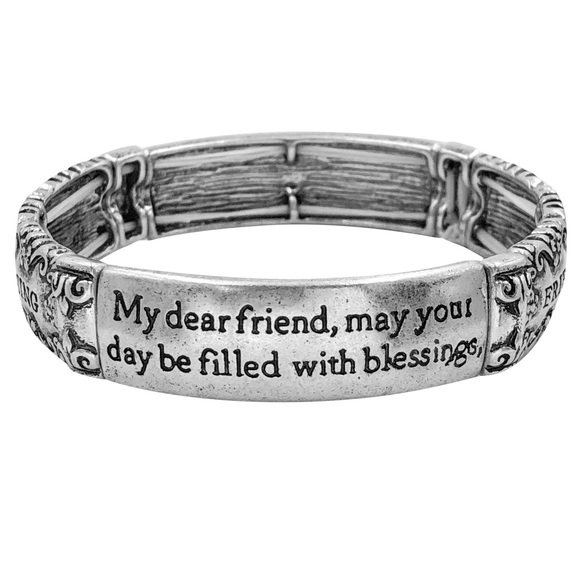 Friend’s Blessing Silver Inspirational Gift Stretch Bracelet - Picture 2 of 5